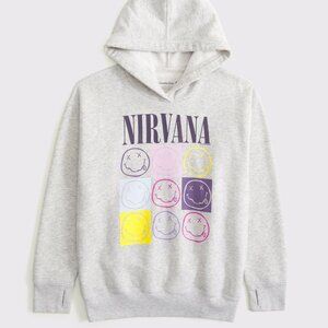 Abercrombie Kids Nirvana Graphic Hooded Sweatshirt Light Wash Gray Size 7/8